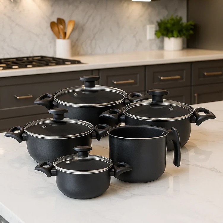 Jogo de Panelas Antiaderente C/ de Tampa Vidro 😍 🖤 UM LUXO ✨ COM FRETE GRÁTIS